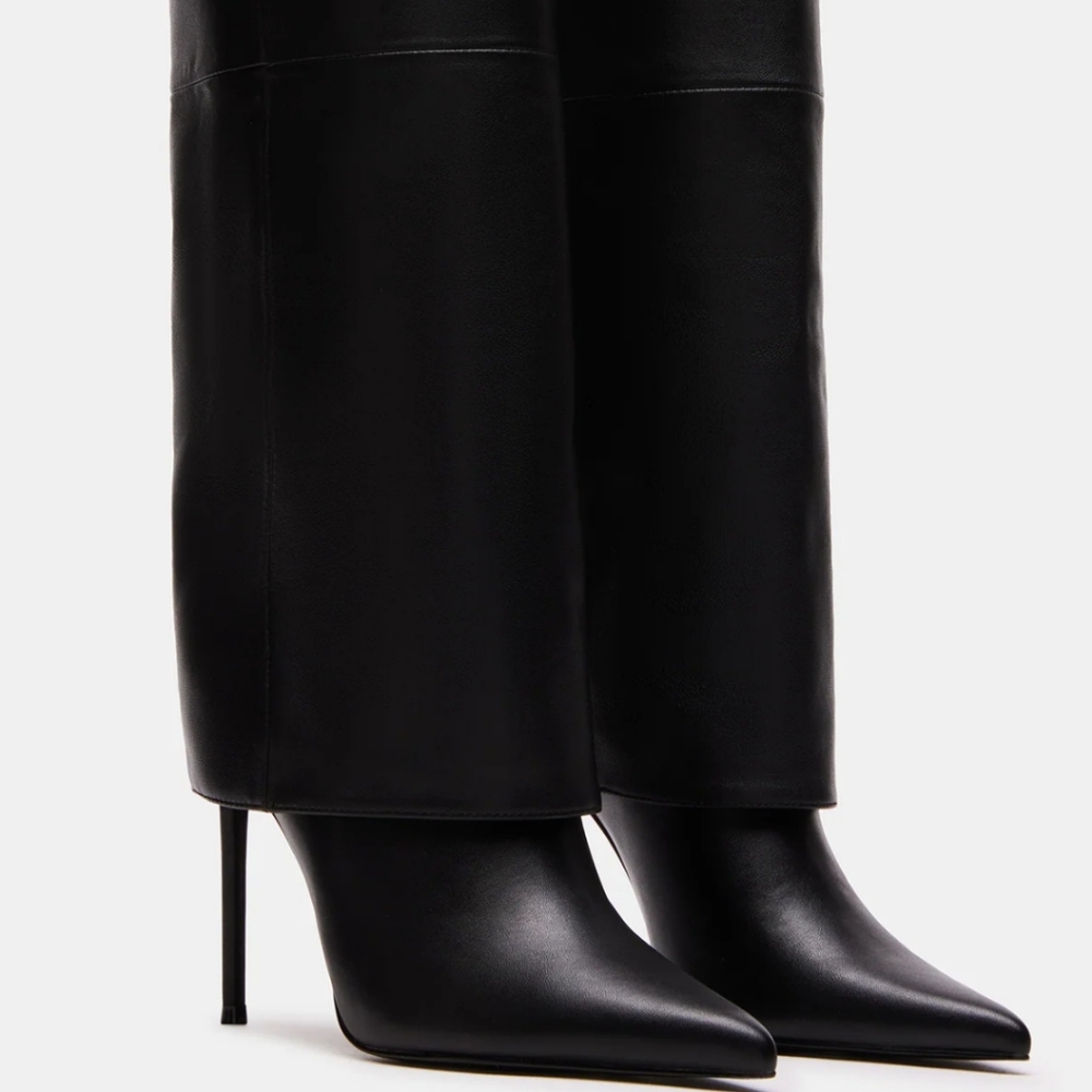 - Fold Over Cuff Knee High Leather Stilletto Boots Heels Steve Madden (10)…